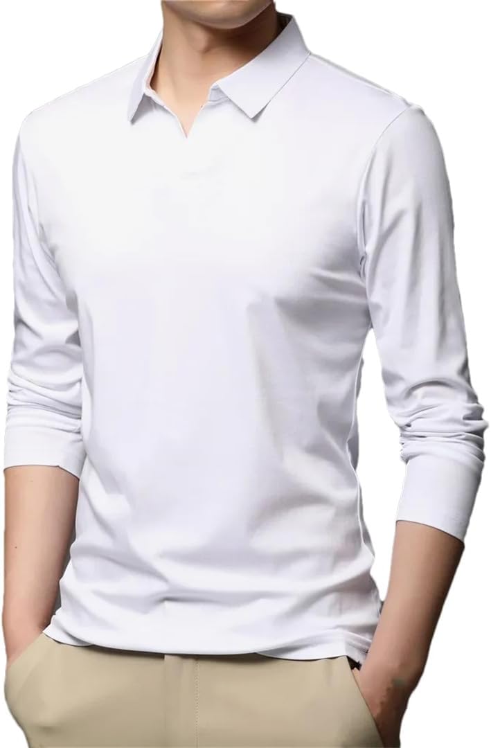 ☆ ☆ Regular fit cotton polo long sleeve t-shi Men Cotton Collar Long Sleeve Polo-Shirt T-Shirt Tops at